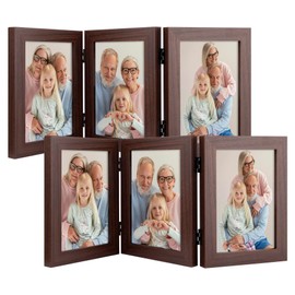 Frametory, 3 Picture Frames 5x7 Trifold Photo Frames Collage - Real Glass - Triple Folding (Walnut, 2 Pack)