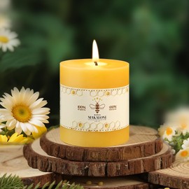 1 Pack 100% Pure Beeswax Candles,45 Hours Long Burning-Natural Beeswax Pillar Candles for Emergency,Unscented Bees Wax Candles for Home,Paryer,Parties,Pillar Candle Bulk 2.8x3in