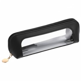 Sibba Small Clear Makeup Bag Travel Makeup Bag PU Leather Make up Brush Case Clear Cosmetic Bags Make up Organizer Zipper Pouch for Women Home Travel Office Cosmetic Storage (Black)