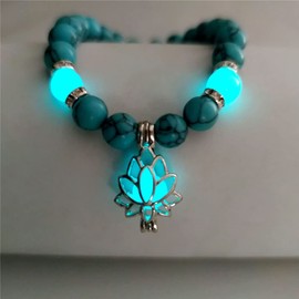 Lotus Flower Bracelet for Women Men Luminous Flower Lotus Turquoise Beaded Bracelet Charm Girls Glow In The Dark Jewelry Adjustable