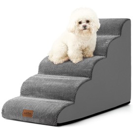 COZY KISS COZY KISS Dog Stairs for High Bed 22.6" H, Small Dog Step for Puppy, Older or Cat, Curved Ramp for Car, Ladder with High Density Foam, Lightweight, Durable, 15.7x33x22.6 inch, 5 Step, Grey
