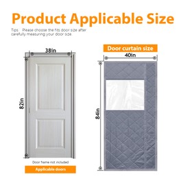 zeiweo 38x82 Magnetic Thermal Insulated Door Curtain(40x84in), Reinforced Oxford Cloth, Thickened Lining, Dirty Resistant,with Windows,Windproof, Rainproof, Soundproof. Velcro Widen. (Grey