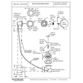 Westbrass D50P35SRE-50 35" Cable Drive Bathtub Drain Trim with Rotary Overflow Cover Knob, Pop-Up Stopper SCH. 40 PVC Fittings, Powder Coat White