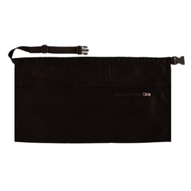 Apron 5 Pockets Black Restaurant Bar Server Waiter Waitress Easy Adjustable Belt Optional Zipper or Wine Opener (With Zipper, Black, Quick Apron Standard)