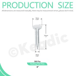 Keadic 300Pcs 1" Galvanized Roofing Felt Nails Bulk Set, 25mm Broad Head Pins House Hardware Nail for Roofing Felt Insulation Film Foam Board Asphalt Singles Fastening