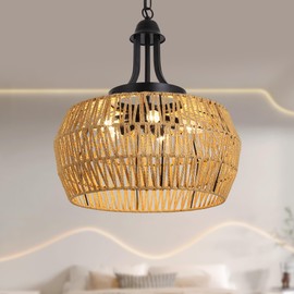 GDFFZM Farmhouse Chandelier for Dining Room 5-Light Boho Rattan Chandelier Light Fixture Ceiling Hanging Pendant Lighting Kitchen Island Bedroom Living Room Nursery