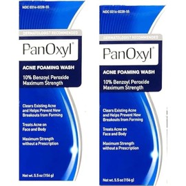 PanOxyl Acne Foaming Wash Benzoyl Peroxide 10% Maximum Strength Antimicrobial, 5.5 oz.(2 Pack Bundle)