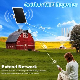 Outdoor Solar WiFi Outdoor Extender Signal Booster, Extends Coverage Up to 500ft, with 15W Solar Panel and 25000mAh Battery, Designed for Outdoor Use