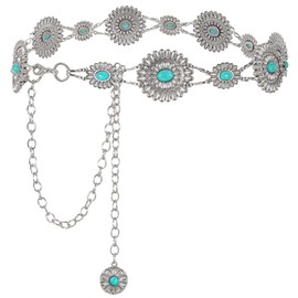 WHIPPY Women Concho Chain Belt Metal Link Western Cowgirl Turquoise Chain Belt for Dress