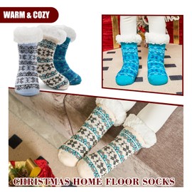 Boys Fuzzy Socks Winter Warm Socks for Kids Girls Fluffy Floor Socks with Grips for Home Holiday Stripes 3 Pack 8-10 Years
