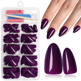 AddFavor Press on Nails Almond Medium Fake Nails Press ons, 240pcs Purple Almond Press on Nails False Acrylic Glue on Nails for Women with Adhesive Tabs