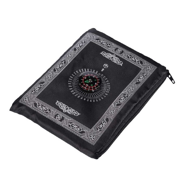 ONE BEST DEAL 1 Pcs Travel Pocket Prayer Mat with Qibla Finder Compass in Carry Bag 60 X 100cm Fordable & Portable Muslim Prayer Praying Rug Namaz Carpet (Black)