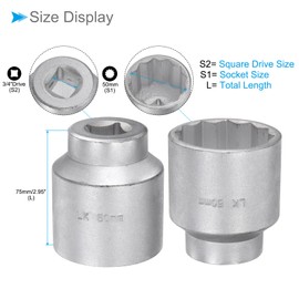 CoCud 12-Point Impact Socket, 3/4" Square Drive 50mm Socket, 45# Steel Radiused Corner Design Standard Impact Socket - (Application: for General Repairs)
