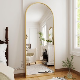 OGCAU Full Length Mirror, 70"x26" Floor Mirror with Stand, Arched-Top Mirror Hanging or Leaning, Standing Mirror, Body Mirror, Wall Mounted Mirror with Aluminum Frame for Bedroom Living Room (Gold)