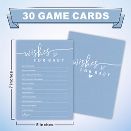 Ketsord Wishes For Baby - Baby Shower Game Set - Minimalism Blue - 30 Double-Sided Fill In Style Game Cards, Gender Reveal, Baby Announcement, Party Favor & Supplies - A06