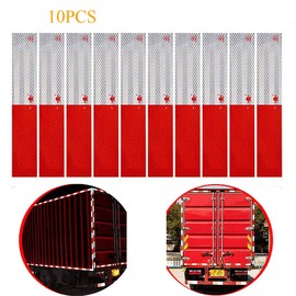 10Pcs Red White Micro Prismatic Sheeting Reflective Tape 2" X 12' Waterproof Reflector Tape Self-Adhesive Reflector Sticker Conspicuity Safety Warning Tape for Truck Trailer Pickup