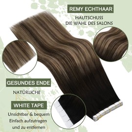 Ugeat 50 cm Hair Extensions Tape Real Hair 50 g Cold Glue Extensions Hair Real Hair Tape 20 Pieces Invisible Tape Extensions Real Hair Black to Dark Brown with Caramel Blonde 1B/4/27