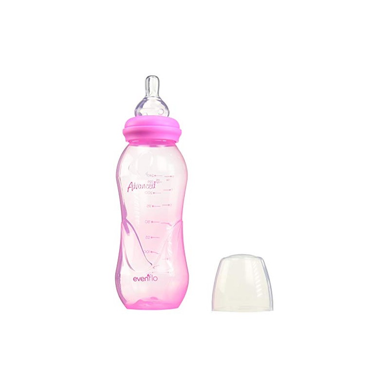 Evenflo Advanced Biberón Anticólicos, Cuello Estándar, Rosa, Silicón Libre de