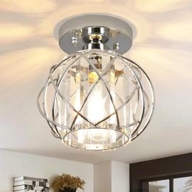 Loiogohot Hallway Light Fixtures Ceiling,Modern Chrome Crystal Ceiling Lights Fixture, Semi Flush Mount E26 Small Hallway Lighting Fixtures Ceiling Light for Porch Entryway Foyer Bathroom