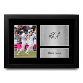 HWC Trading Harry Brook England Gifts Printed Signed Autograph Picture for Cricketer Memorabilia Fans - A4 Framed