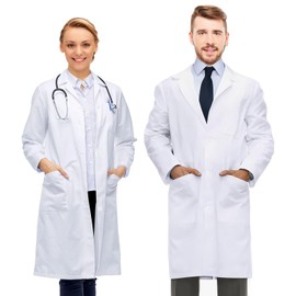 Cotton Lab Coat, Medical Laboratory Coat Women and Men Doctor Costume White Lab Coat Scientist Uniform Warehouse Coat Laboratory Work Wear 3 Pockets Perfect for Science Projects (L)