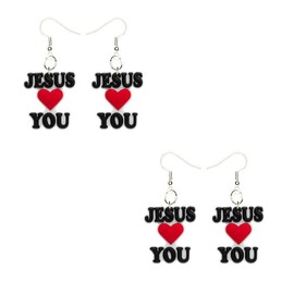 Generic Jesus Loves You Earrings Hypoallergenic Silver Plated Fishhooks Yazzle Dazzle Religion Church Spiritual Bible Pastor Priest 2 Sets