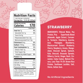 Pirq Plant Based Protein Shake, 21g Vegan Protein, 25 Superfoods, Zero Sugar, Dairy-Free, Gluten-Free, and Soy-Free, (12 Pack, Strawberry)