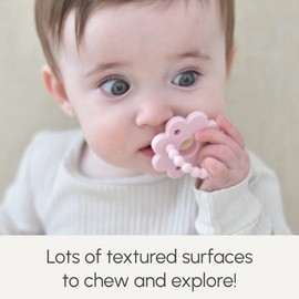 Soothipop Silicone Pacifier Teething Toys for Babies 0-6 Months 12, 18 Months - (2 Pack) Pacifier Shaped Baby Teether, Soft Teething Pacifiers for Babies Baby Teething Relief Flower (Gray & Cream)