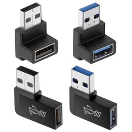 Jadebones 90 Degree USB 3.0 Adapter (4 Pack), Vertical Up and Down Angle, Horizontal Left and Right Angle USB Male to Female Extender Connector