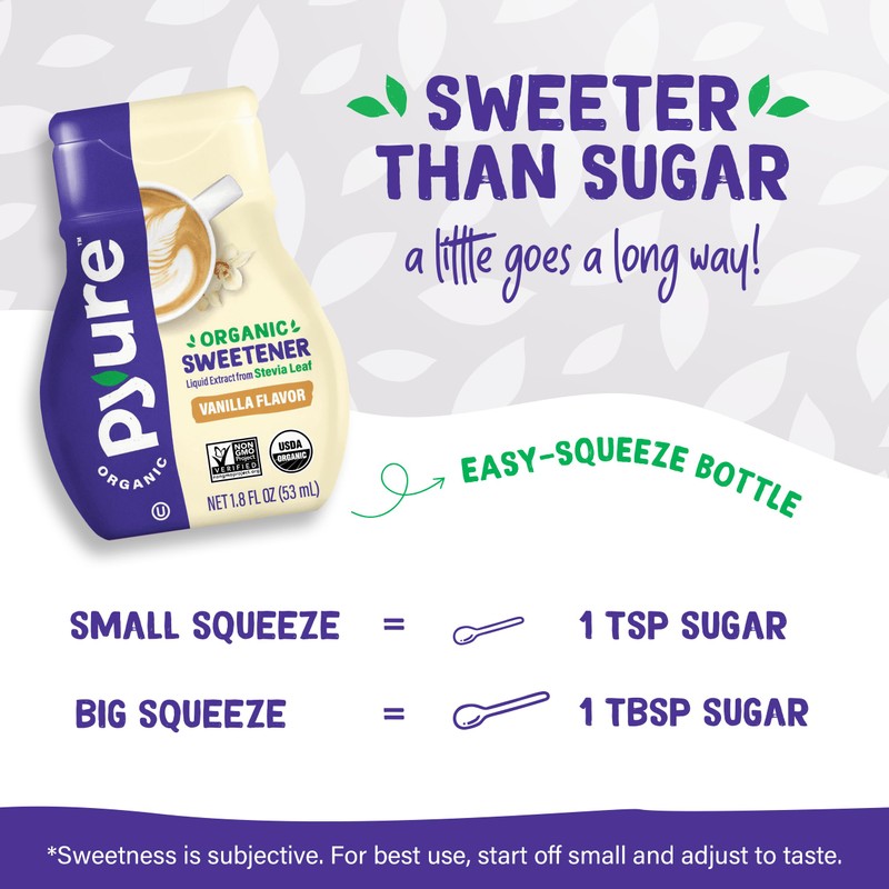 Pyure Organic Vanilla Stevia Liquid Sweetener | Sugar-Free Stevia Drops