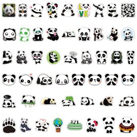 Cute Panda Stickers 50 Pcs, Waterproof Vinyl Funny Animal Stickers Decals for Laptop Water Bottle Bumper Luggage Computer Skateboard Snowboard, DIY Decorative for Kids Girls Teens