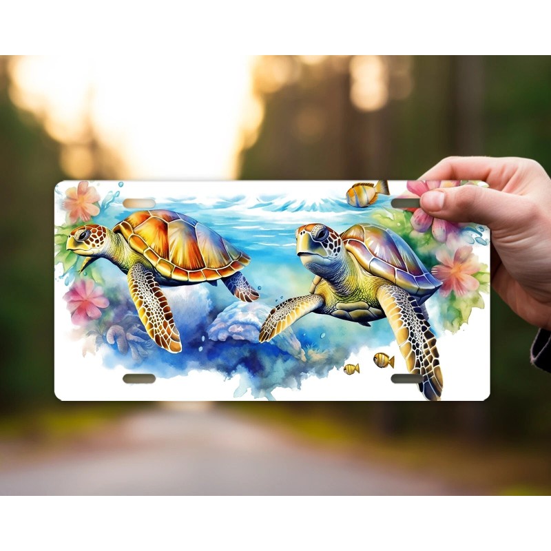 Twisted R Design Tropical Sea Turtles Front License Plate Car