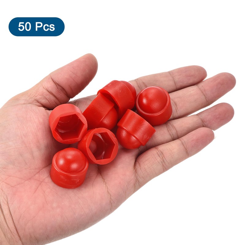 uxcell 50pcs Hex Nut Cover, M12 Red Plastic Dome Nut