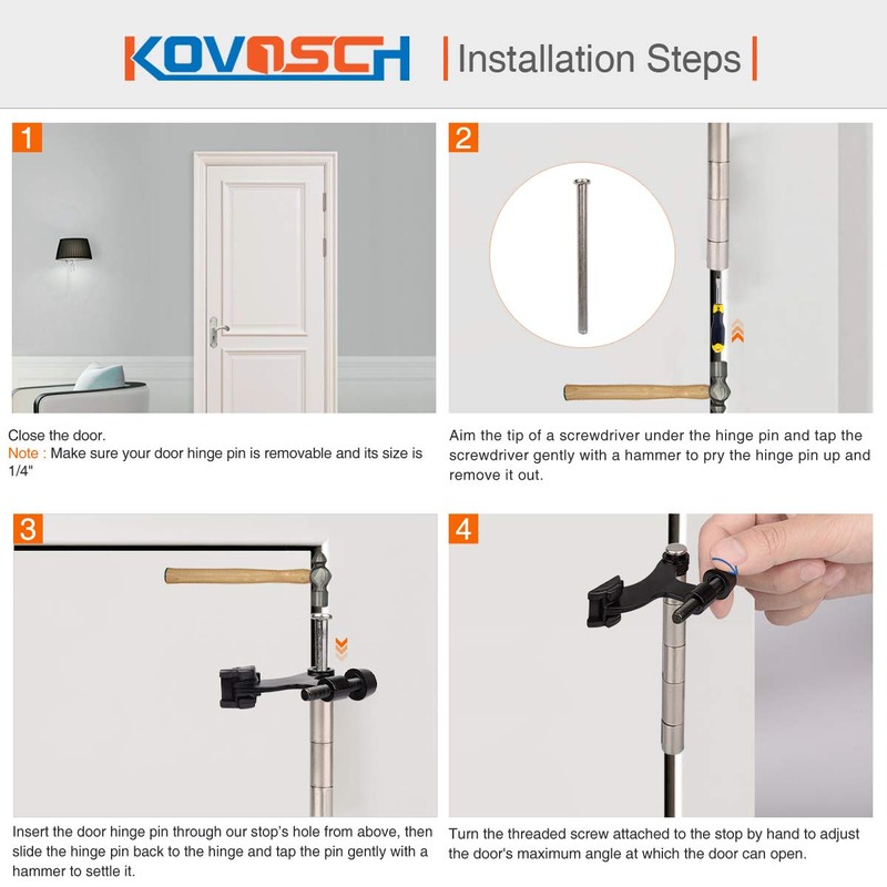 KOVOSCH 10 Pack Hinge Pin Door Stopper Black - Adjustable