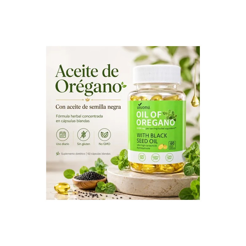 Aceite De Orégano Natural Suplemento Dietético 60 Cápsulas