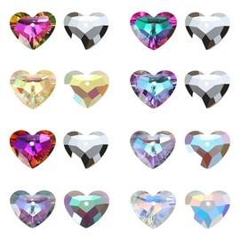 FSSTUD 24 Pcs Glass Crystal Heart Charms Large Heart Gemstone Pendants Gem Stone Charms Beads Jewelry Making Charms Colorful Crystal Birthstones Sew On Rhinestones for Clothing