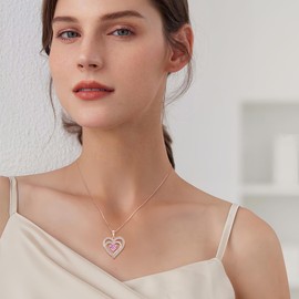 Inpasne Rose Gold Love Heart Necklace for women 925 Sterling Silver Pink Tourmaline Necklace October Birthstone Jewelry Gift for Women Her Mom Wife Girlfriend Daughter Sister