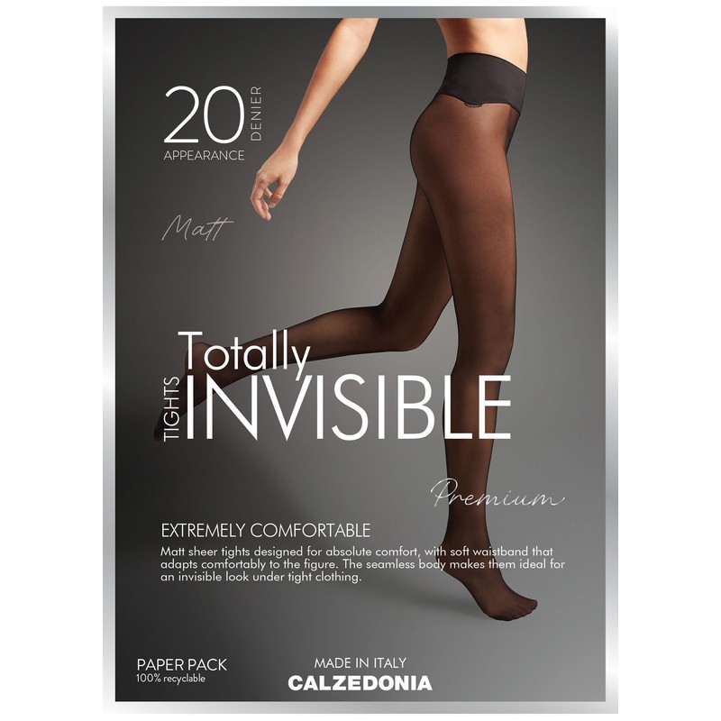 CALZEDONIA Woman's Invisible 20 Denier Sheer Tights in Black, Size