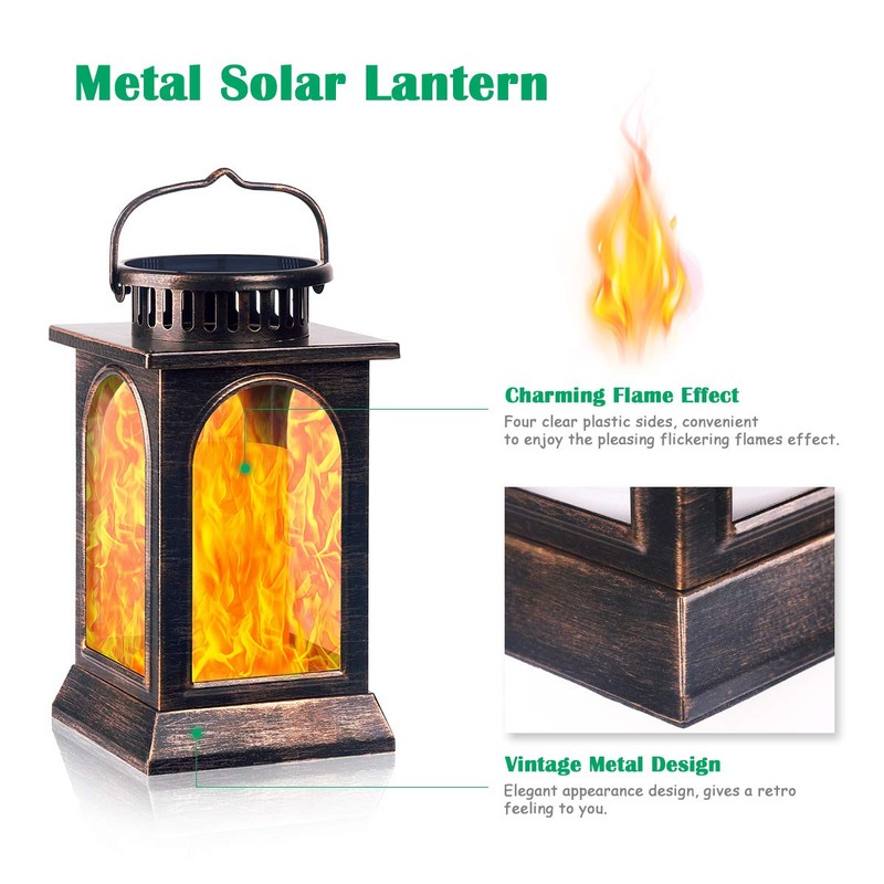 TomCare Solar Lights Flickering Flame Upgraded Metal Solar Lantern Outdoor