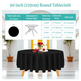 WedDecor 90 Inch Black Round Tablecloth for Circular Table, Premium Quality Round Tablecloth, Durable Fabric Polyester Table cover for Banquets, Birthday, Anniversary, Parties, Events, 1 Piece