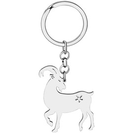 TIZURO Stainless Steel Cute Mountain Goat Keychain Sheep Farm Animals Car Keys Keyring Jewelry For Women Wallet Charms Gifts (Silver)