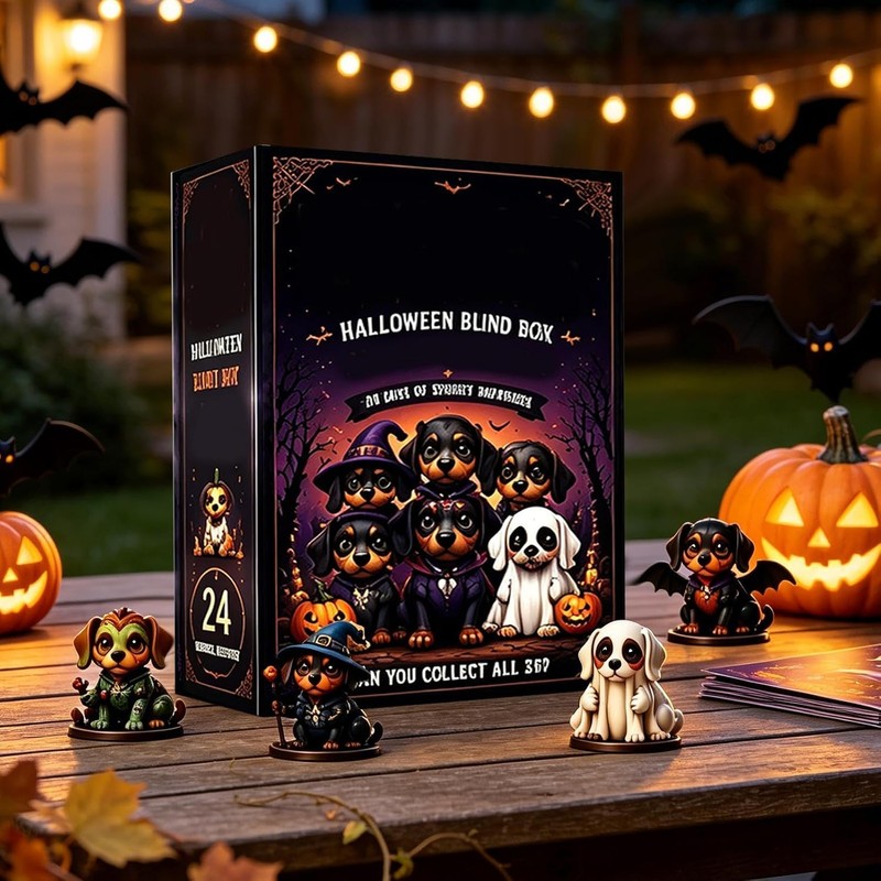 Halloween Countdown Calendar Advent 24 Piece 2D Acrylic Dog Figurines