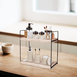 Bathroom Counter Organizer, Vanity Organizers and Storage Tray, Bathroom Countertop Shelf, Bathroom Under Sink Organizer, Rustic Bathroom Kitchen Coffee Station Decor (2 Tier)