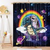 Unicorn Dinosaur Shower Curtain Fantasy Galaxy Planet Starry Funny Kids