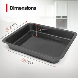 Roasting Tins for Ovens (38 x 30 x 6cm) | Oven Tray Non Stick Roasting Tray Heavy Duty Carbon Steel with Deep Sides Perfect as Baking Tray & Lasagne Dish | Grey