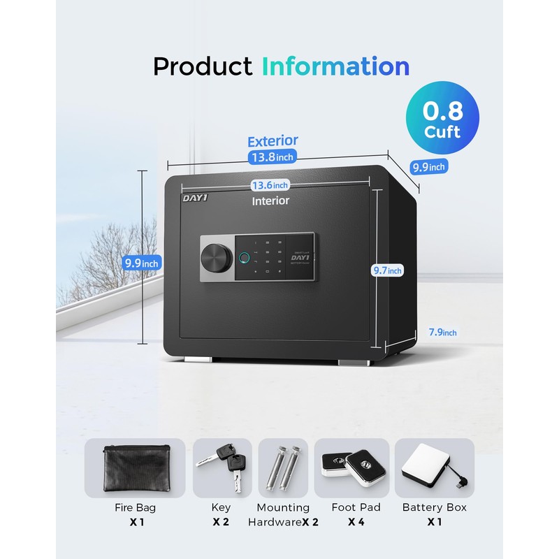 DAYI Biometric Fingerprint Safe Box, 0.8 Cubic Feet Home Safes