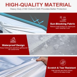 Dream Apparel Motorcycle Seat Cover Sun Shade Waterproof Outdoor Rain Dust Protection Universal Fit Heavy Duty Windproof Motorbike Vehicle Cover with Storage Bag, Silver, Size L