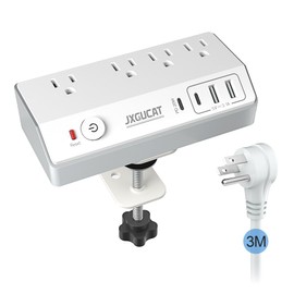 Desk Clamp Power Strip with USB C, JXGUCAT PD 20W Fast Charging Power Station, Removable Desk Clamp Mount Power Strip Surge Protector, 10 ft Cord with 4 Outlet 4 USB Ports, Fit 1.8" Tabletop Edge