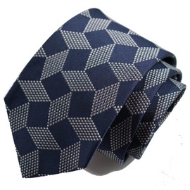 Michi Ki-015-A Japanese Sewing, Fabric in Itary Necktie, Brand KOSHINO Geometry Pattern, 100% Silk, Present Gift, Unisex, Unisex, Navy, navy