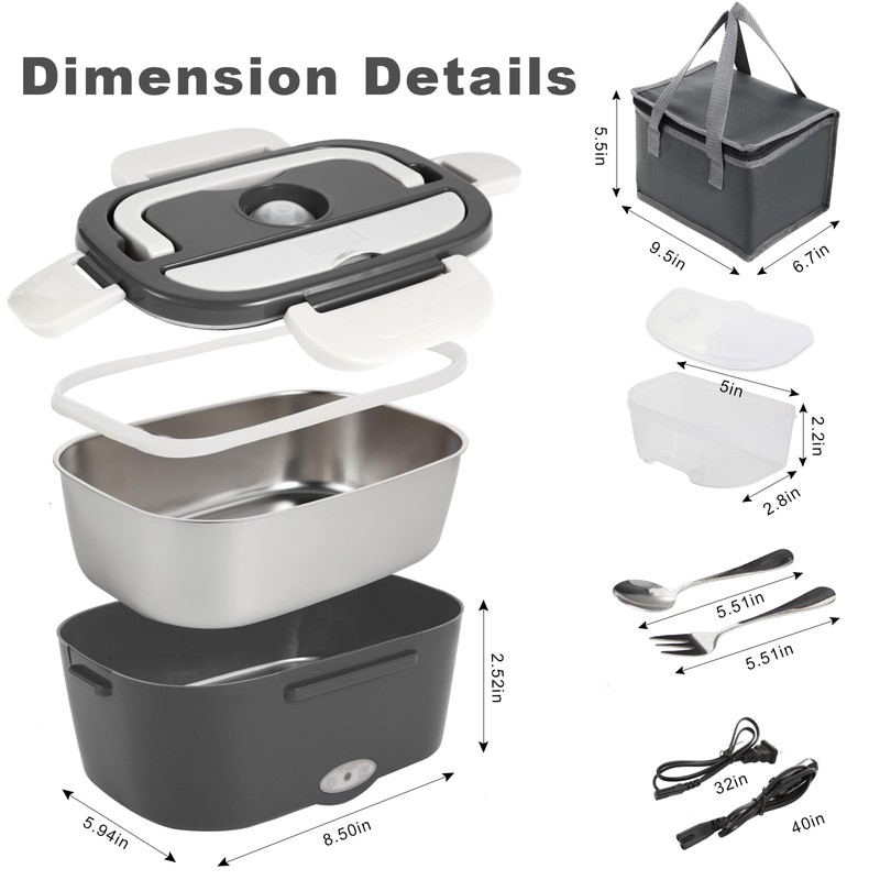 SOHIDA Electric Lunch Box, 12V/24V/110V Portable Food Warmer with SS